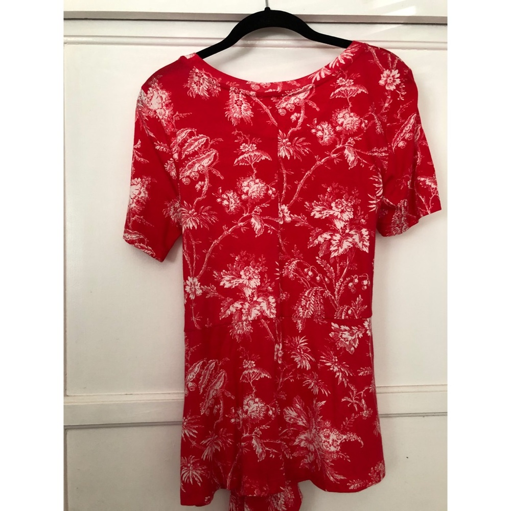Anthropologie Coral Floral Tie-Waist Short Sleeve Top - Picture 5 of 9